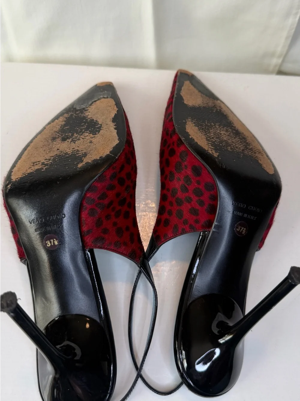 Dolce & Gabbana Red and Black Leopard-Print Slingback Pumps